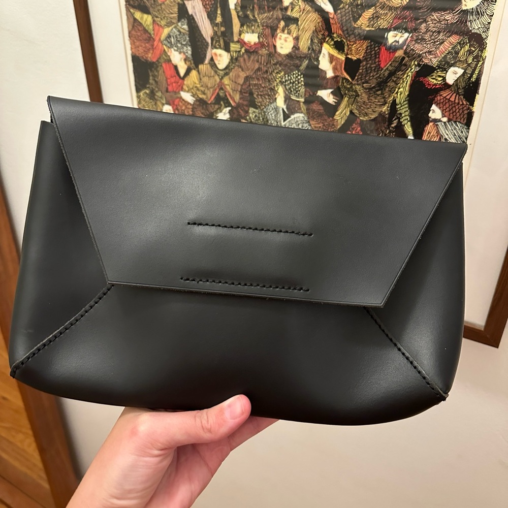 J Crew Black Leather Clutch Purse